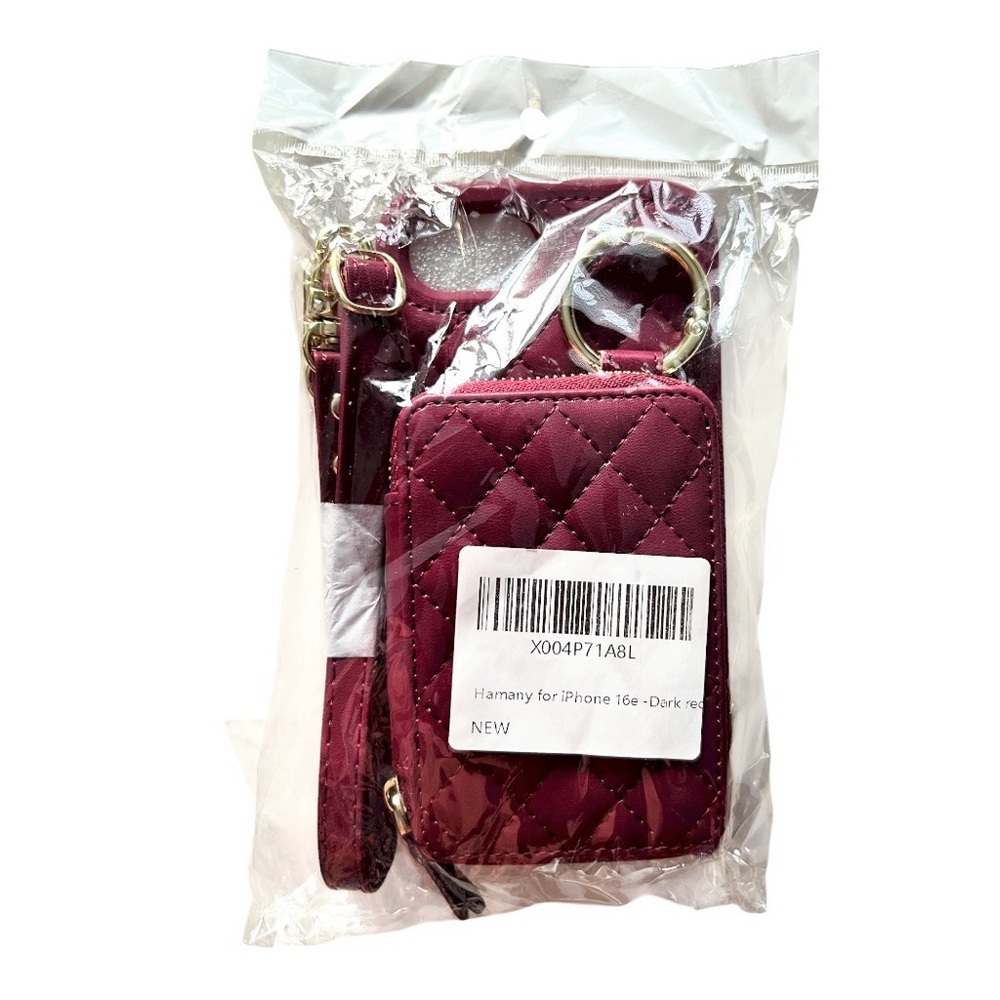 NIP Hamany iPhone 16e Wallet Card Case Crossbody With Strap Dark Red - Picture 10 of 11